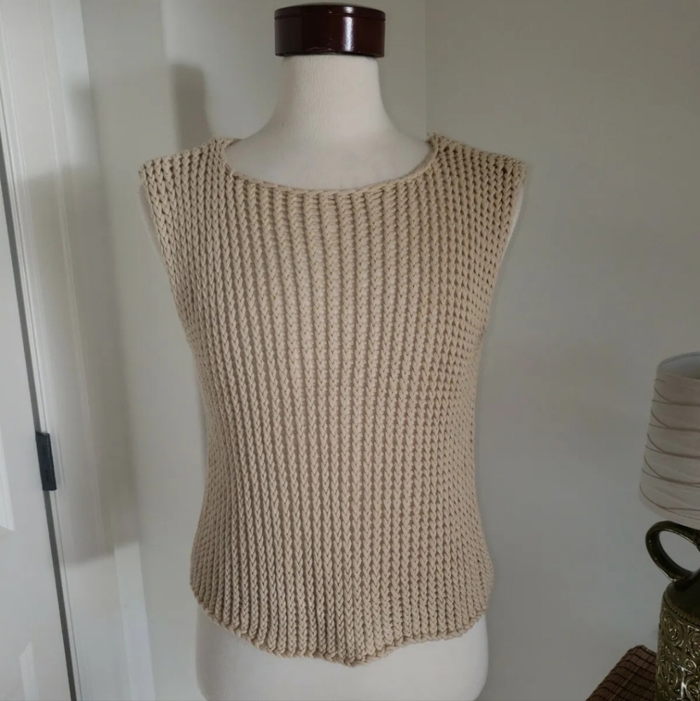 Trina Turk Cream Chunky Open Knit Sleeveless Sweater Sz P